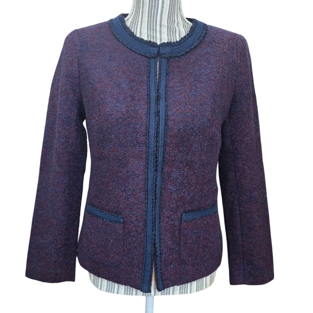 Talbots Wool Boucle Tweed‎ Blazer Jacket Purple Blue Trim 4P NWT Blair Waldorf